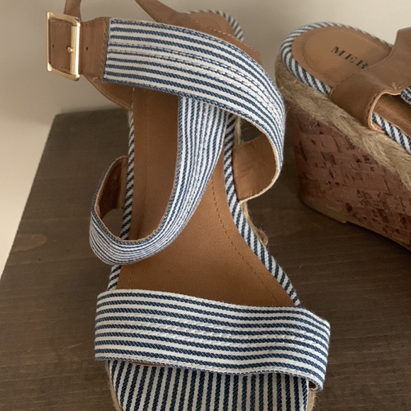 Nautical Blue and White Stripe Cork Wedges - Picture 8 of 9